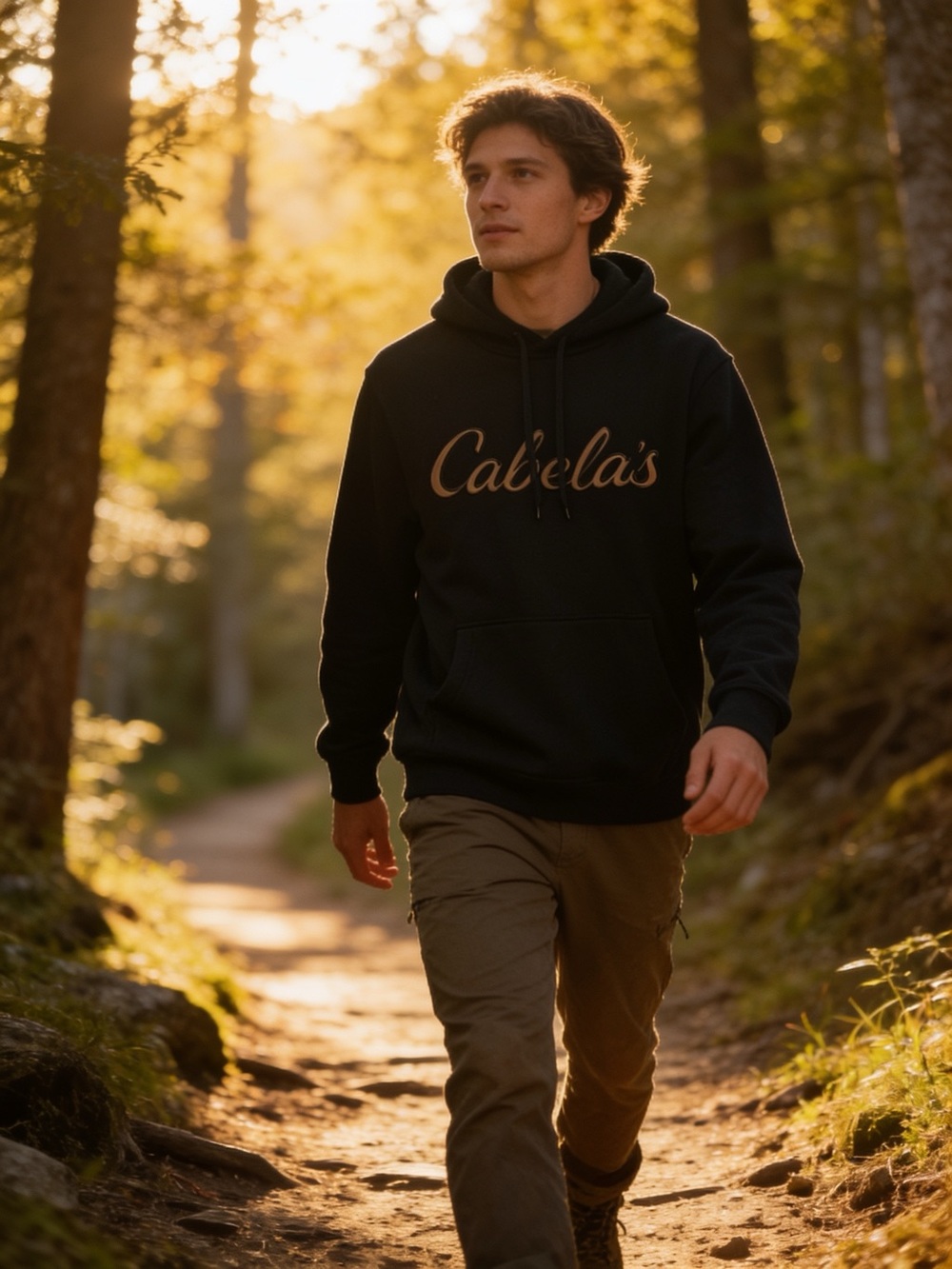 Cabela's Black Hoodie with Brown Script Logo